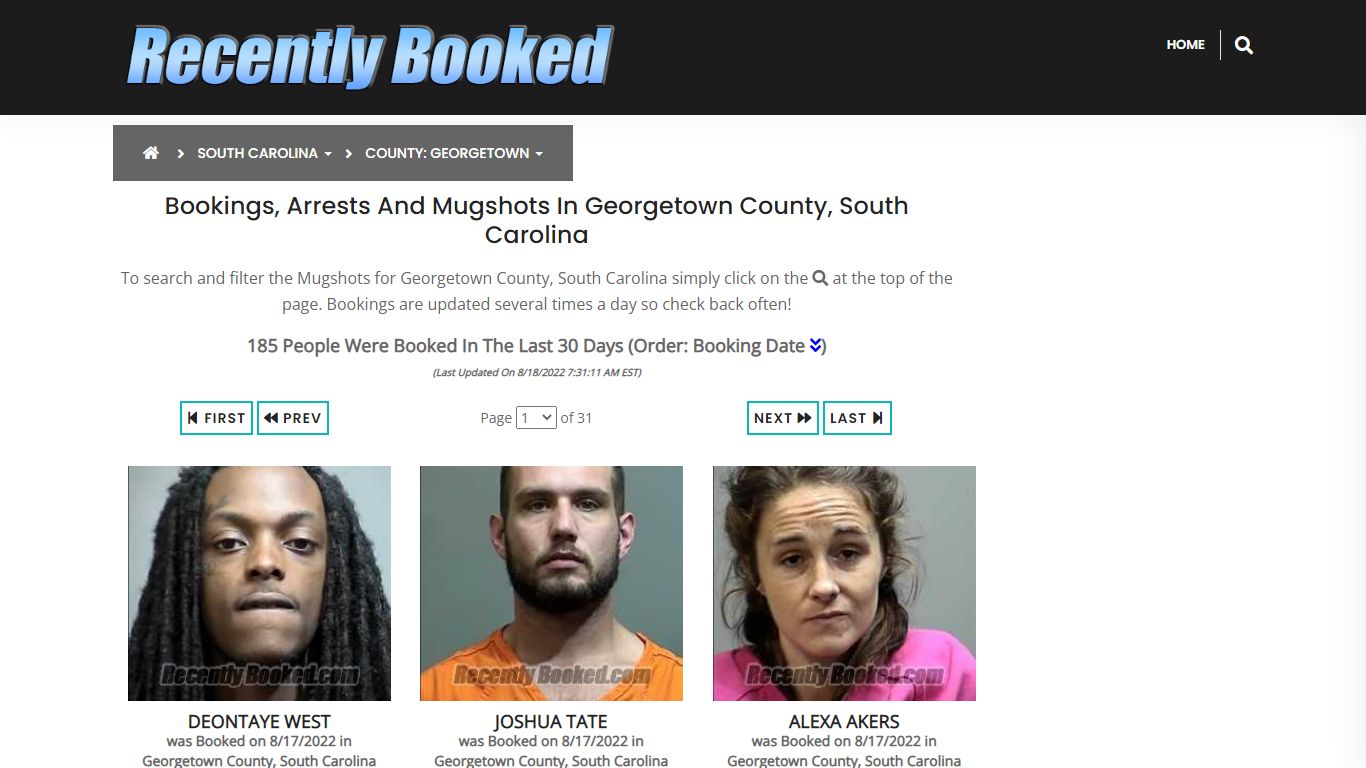 Recent bookings, Arrests, Mugshots in Georgetown County, South Carolina